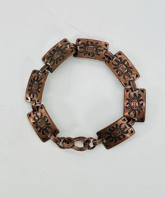 "Pulsera vintage Southwestern cobre sol sonriente 7 paneles 7""" Foto 1 de 2