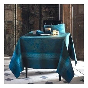 GARNIER-THIEBAUT ISAPHIRE FRENCH COTTON JACQUARD STAIN-RESISTANT TABLECLOTH - Picture 1 of 5