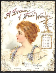 A DREAM OF FAIR WOMEN, Brundage national glamourous women CALENDAR FOR 1899 Tuck - Picture 1 of 7