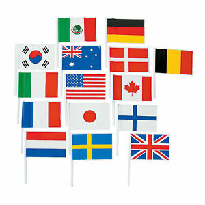  72 Flags Of All Nations Mini Flags on Plastic Stick 15 different flags 6" x 4" 