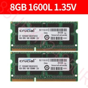 Crucial 16GB Kit 2x 8GB DDR3L 1600MHz PC3L-12800 SODIMM Laptop Memory SDRAM BT - Picture 1 of 7