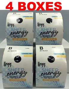 Leggs Sheer Tights SIZE B Energizing Jet Black Tights Light Support, PACK OF 4 - Picture 1 of 4