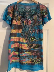 T-shirt In Vein blu con strass taglia XL nuova senza etichette - Foto 1 di 3