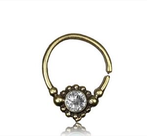 16G BRASS HANGING SEPTUM SMALL 9MM RING DIAMETER NOSE CLEAR CZ STONE