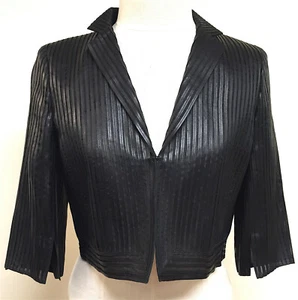 New AKRIS Black Silk Organza Nappa Lambskin Strips Cropped Dress Jacket Sz8 - Picture 1 of 6