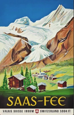 Impresión de póster de viaje de esquí Saas Fee, Valais Suisse | Suiza Foto 1 de 4