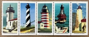 Scott 2474b  Lighthouses, WHITE USA 25 CENT OMITTED ERROR strip of 5 - Picture 1 of 5