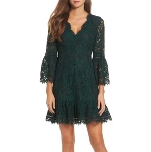Eliza J grün Glockenärmel Kleid Wimpern Spitze romantisch kokett Party Größe 16 - Bild 1 von 16