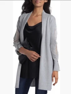 Cárdigan para mujer H Halston detalle manga panel gris brezo XS pequeño - Imagen 1 de 9
