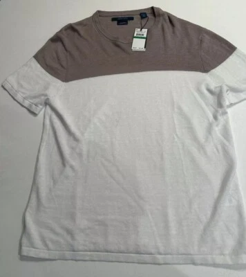 Perry Ellis Men’s Linen Blend SS Sweater L Taupe White Machine Wash FREE SHIP - Image 1 of 4