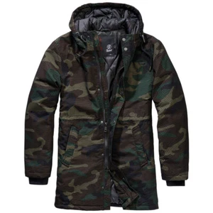 Brandit Grid Camo Parka Insulated Military Hooded Jacket Tactical Woodland Camo - Picture 1 of 6