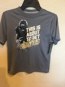 TEE BOYS,ATHLETIC CUT,NWT SZ 10-12 “this is about to get serious" uv protection - Picture 1 of 4
