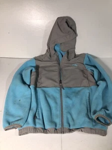 NorthFace Fleece Teal and Gray Two Tone Jacket With Hood Girls Size 14/16 - Picture 1 of 4