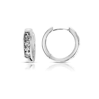 Brilliance Fine Jewelry Cubic Zirconia Sterling Silver Huggie Hoop Earring - Image 1 of 4