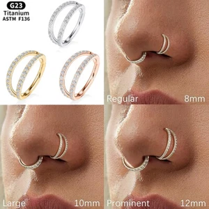 16G 18G G23 Fashion Nose Ring CZ Double Hoop EarringS for Women Sensitive Ear - Picture 1 of 18