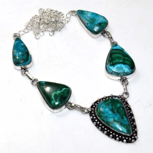 Chrysocolla Malachite 925 Silver Plated Necklace 16" Modern Gifts GW - Picture 1 of 3