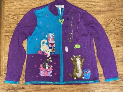 Suéter Tejido Navidad De Colección Años 90 Reliquia Coleccionables Gatitos Gatitos Talla XL Foto 1 de 4
