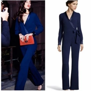 Diane von Furstenberg marineblau Krepp Wickeldetail Margot Overall 8 Medium - Bild 1 von 12