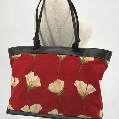 MAXX New York Floral Tapestry Tote Bag Large Purse Red Flower Cottagecore Preppy - Image 1 of 4