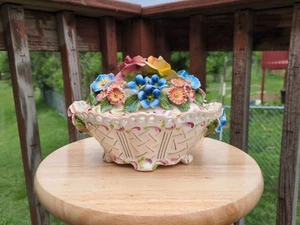Vtg Capodimonte Porcelain Floral Lidded Candy Dish Footed Multicolor Italy VGC! - Picture 1 of 24