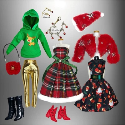 "Paquete de ropa Eledoll para muñeca de moda de 12"" conjunto de SANTA VACACIONES DE NAVIDAD #1" Foto 1 de 2