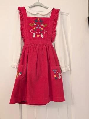 Mini Boden 3-4 años Niña Pana Delantal Jumper Vestido y Camisa Cuello Peter Pan Foto 1 de 4