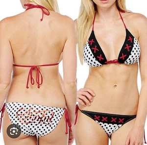 Sinful Y2k 2000s Jane Bikini, Polkadots, rot schwarz Wendetop, Gr. L & M, Punk - Bild 1 von 15
