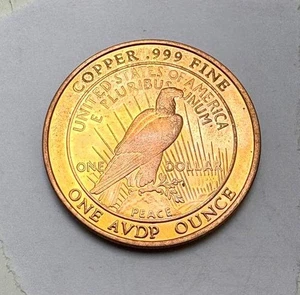 Moneta rame 1 oncia Liberty Peace Dollar 1921 replica USA Copper 999 Fine Round - Picture 1 of 2