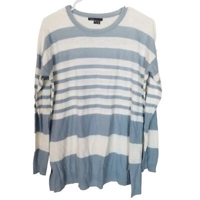 Camiseta Pullover Algodón Vince Mujer M Azul/Blanco Rayas Mangas Largas Cuello Redondo Foto 1 de 4