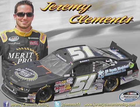 2013 JEREMY CLEMENTS "ALL SOUTH ELECTRICAL / MERIT PRO" #51 NASCAR POSTCARD Cover