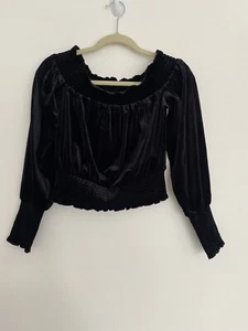 Bar lll Women’s Velvet Cropped Black Top M Renaissance Gothic Ruffles Whimsygoth - Picture 1 of 11