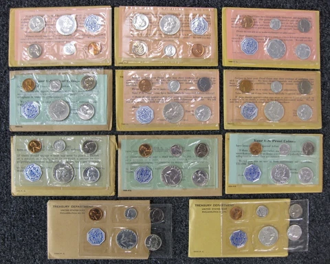 1955 thru 1964 Run of 11 Government Issued Proof Sets  Including 1960 Small Date Cover