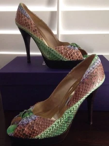 Stuart Weitzman Green Whipstitched Python 'Dc Pincho' Platform Pumps SZ 8.5 NEW - Picture 1 of 8