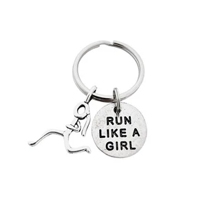 Pewter Runner Girl RUN LIKE A GIRL Key Chain~Pewter Pendants~Stainless Key Ring - Picture 1 of 3