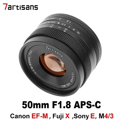 7artisans 50mm F1.8 APS-C Large Aperture Lens For Canon EOS-M Fuji X Sony E M4/3 - Image 1 of 4