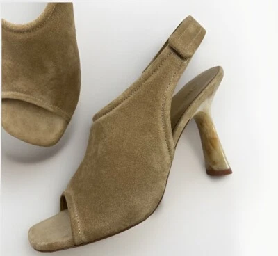 Salto Vince Quest Feminino 7 Camurça Couro Duna Acolchoado Biqueira Quadrada Slingback Peep - Imagem 1 de 4