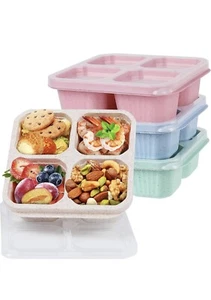 4 Pack Bento Snack Containers Set Compartment Food Storage Meal Prep Portion - Picture 1 of 7