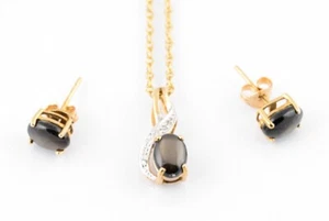 Set Halskette Anhänger & Ohrringe 9 kt 9 kt Gold Laborgefertigt Stern Saphir & Diamant - Bild 1 von 7