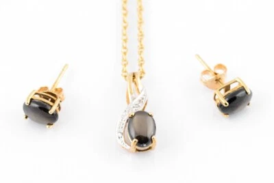 Set Halskette Anhänger & Ohrringe 9 kt 9 kt Gold Laborgefertigt Stern Saphir & Diamant - Bild 1 von 4