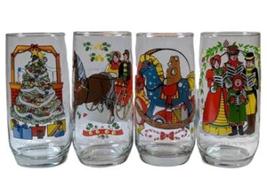 4 PEPSI Christmas Glass Tumblers Toyland Jingle Bells O Tree We Wish You 1984 - Imagen 1 de 3