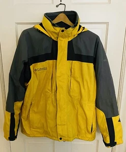 Columbia Omni Tech Titanium Jacket Men's Large Yellow Outdoor Hooded Coat - Picture 1 of 9