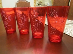 Red Glass Tumblers with interesting Design (4) GA-A24 - Picture 1 of 6