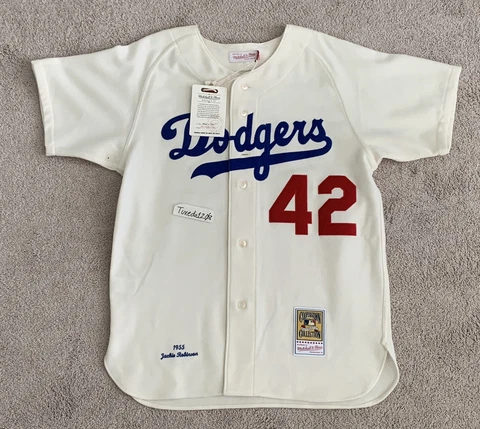 NWT! Mitchell & Ness 1955 Jackie Robinson Brooklyn Dodgers Wool Jersey 48 XL Cover