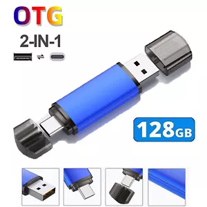 Lot Type C Flash Drive 128GB 2 in 1 OTG USB 2.0 + USB C Memory Stick for Storage - Picture 1 of 12