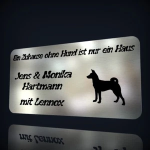 EDELSTAHL TÜRSCHILD NAMENSSCHILD MIT LASERGRAVUR: HUNDEMOTIV & TEXT NACH WUNSCH - Bild 1 von 3