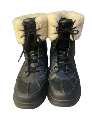 Ralph Lauren Polo Preto Tornozelo Botas de Pele Sherpa Sapatos Jovens Meninos EUA 7 - Imagem 1 de 4