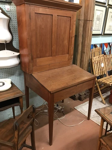 ANTIQUE PLANTATION DESK~2-PIECES~SLANT-TOP DESK~UPPER COMPARTMENTS BEHIND DOOR Cover