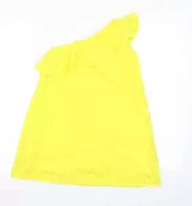 Matalan Girls Yellow Floral Cotton Blend A-Line Size 7 Years One Shoulder - Picture 1 of 12