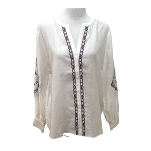Chico's Ivory Lycelle Embroidered Long Sleeve Shirt Size 12 (2) NWT - Picture 1 of 11