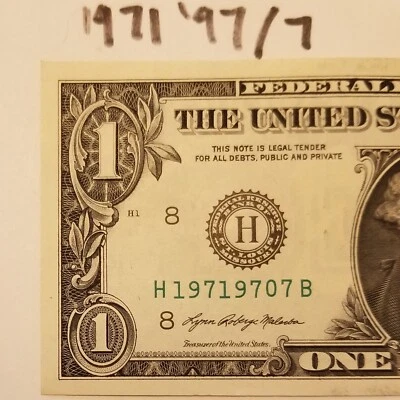 Birthday Dollar July '97 - 1971 Fancy Serial Number Repeater $1 US Series 2021 H - Image 1 of 4